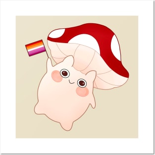 dancing and waving mushroom with lesbian pride flag Posters and Art